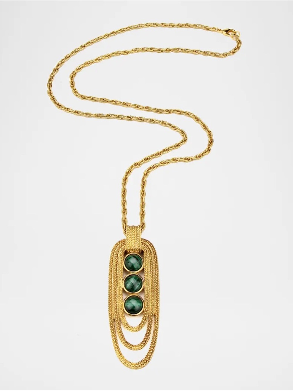 Ben-Amun Gold Plated Necklace  Triple-Malachite Pendant Necklace